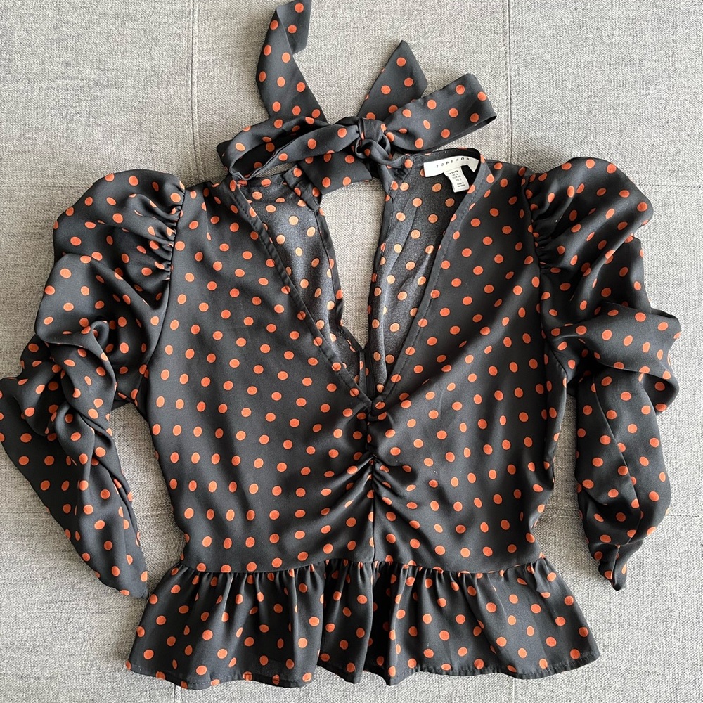 Topshop Black Polka-Dot Top